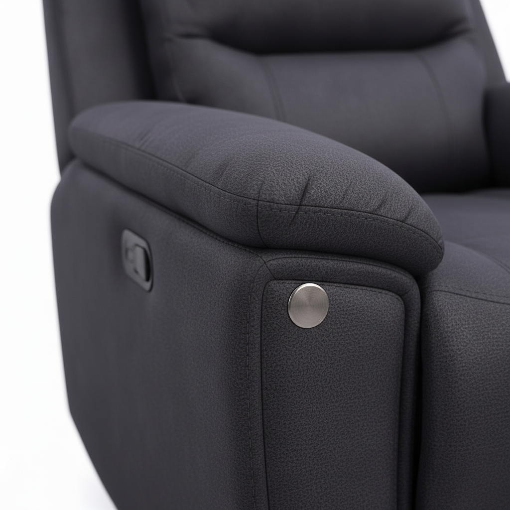 Monteluce Leather Sofa Set dark leather recliner arm and button detail