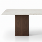 Close-up of Lunavere Dining Table stainless steel leg and tabletop connection