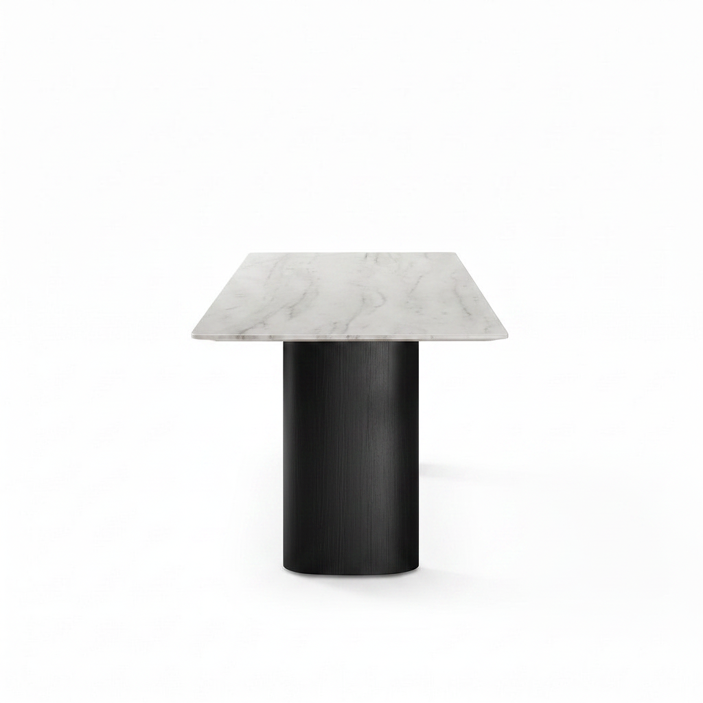 Caspian Marble Dining Table white background true 90 degree side profile