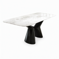 Sylvere Dining Table in marble and stainless steel, front-right 45-degree view on white background