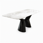 Sylvere Dining Table in marble and stainless steel, front-right 45-degree view on white background