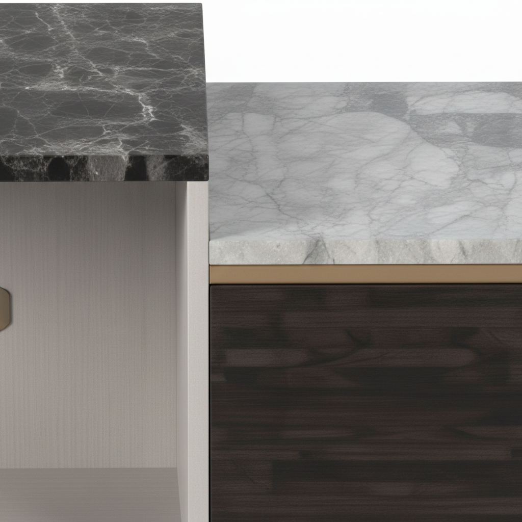 Avenoire Coffee Table marble tabletop and edge detail with gold trim on a white background