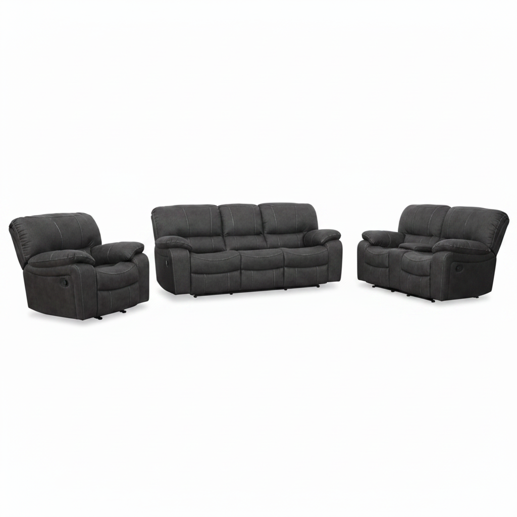 Bellecour Fabric Sofa Set dark charcoal fabric right front 45 degree view one