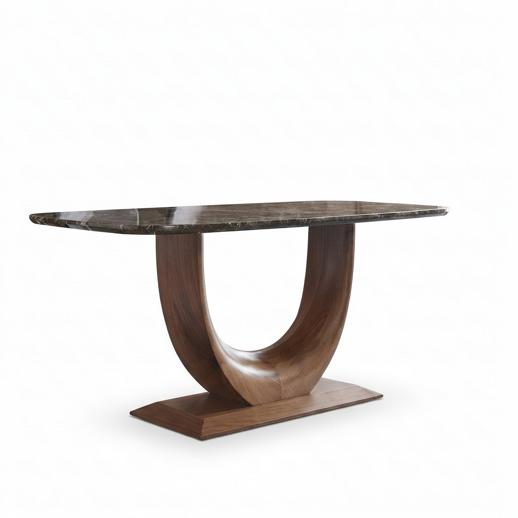 Solstice Marble Dining Table white background 45 degree three quarter view