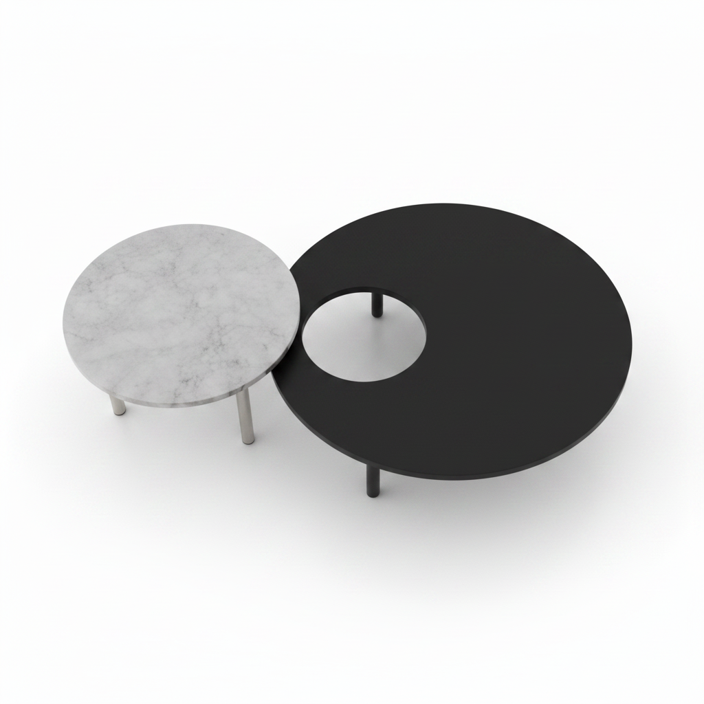 Tervelle Coffee Table set in black and white, high-angle view showing both tabletops