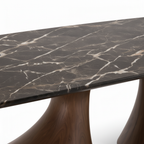 Close-up of Luminara Marble Dining Table natural marble surface, veining, and tabletop edge