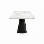 Sylvere Dining Table in marble and stainless steel, 90-degree side view on white background