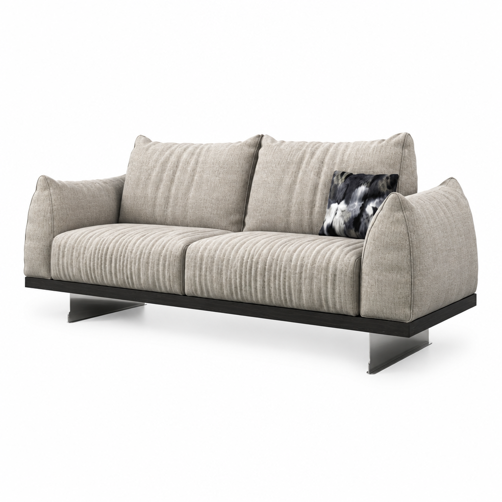 Norelle 3 Seater Sofa beige ribbed fabric sofa, right-front 45-degree view