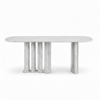 Bellrose Dining Table marble table, straight front view on white background