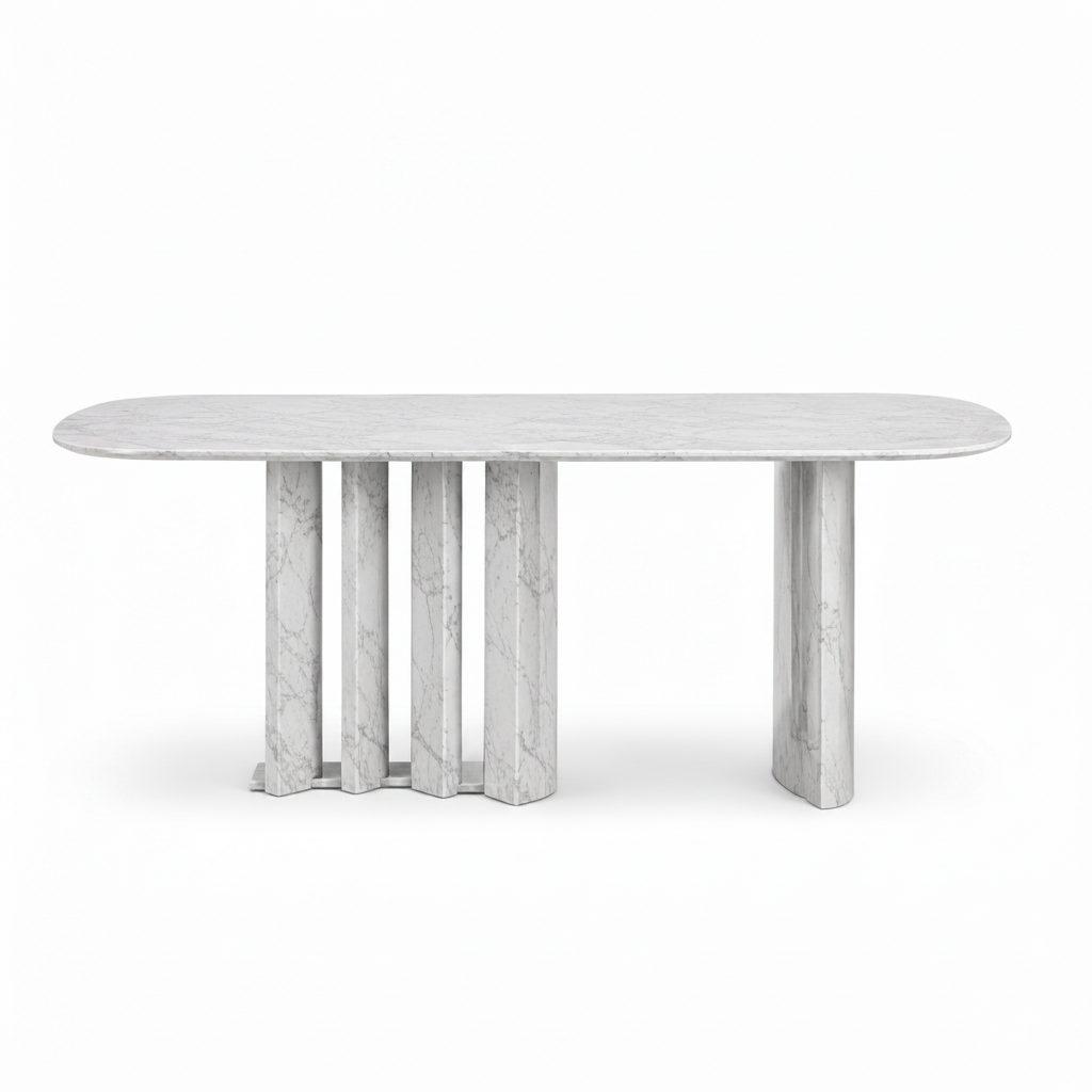 Bellrose Dining Table marble table, straight front view on white background