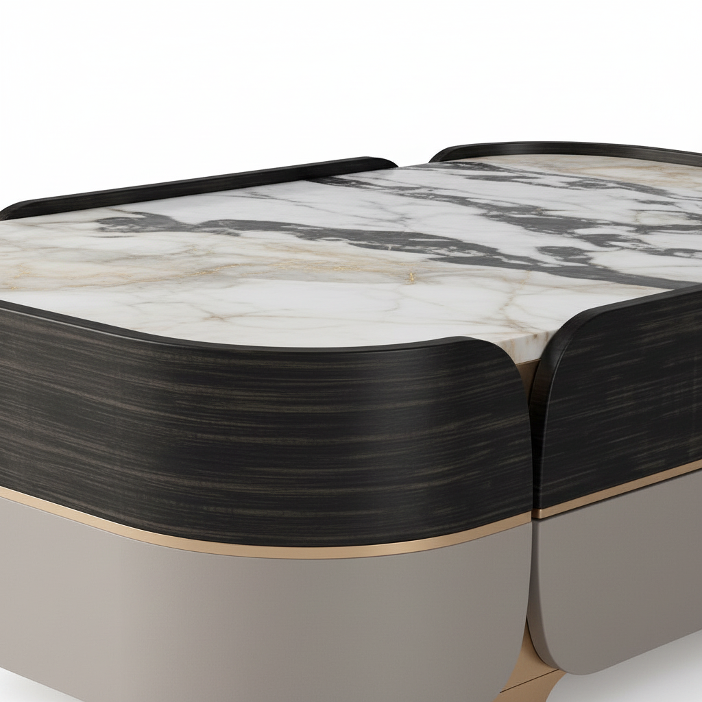 Cyrmont Coffee Table marble tabletop and black wood veneer edge detail