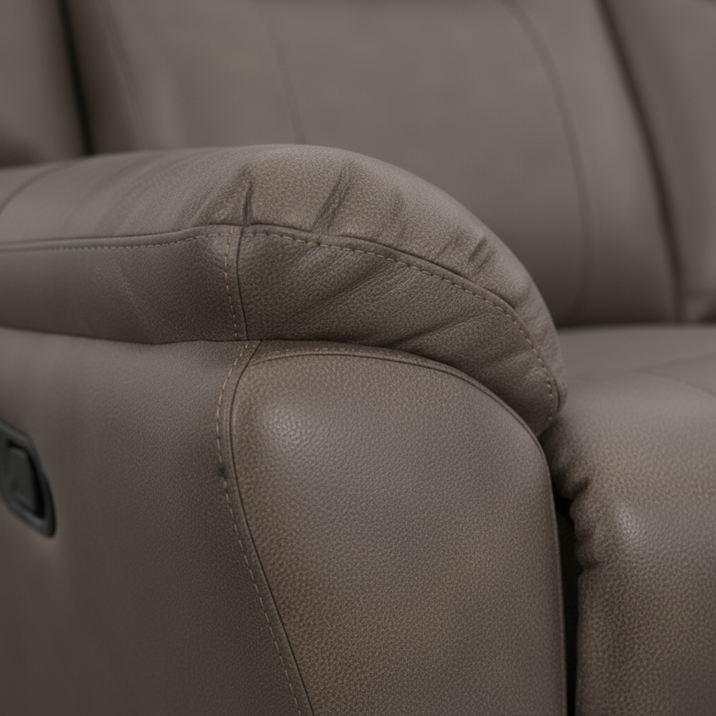 Asterwyn Leather Sofa Set brown gray leather arm and seam detail