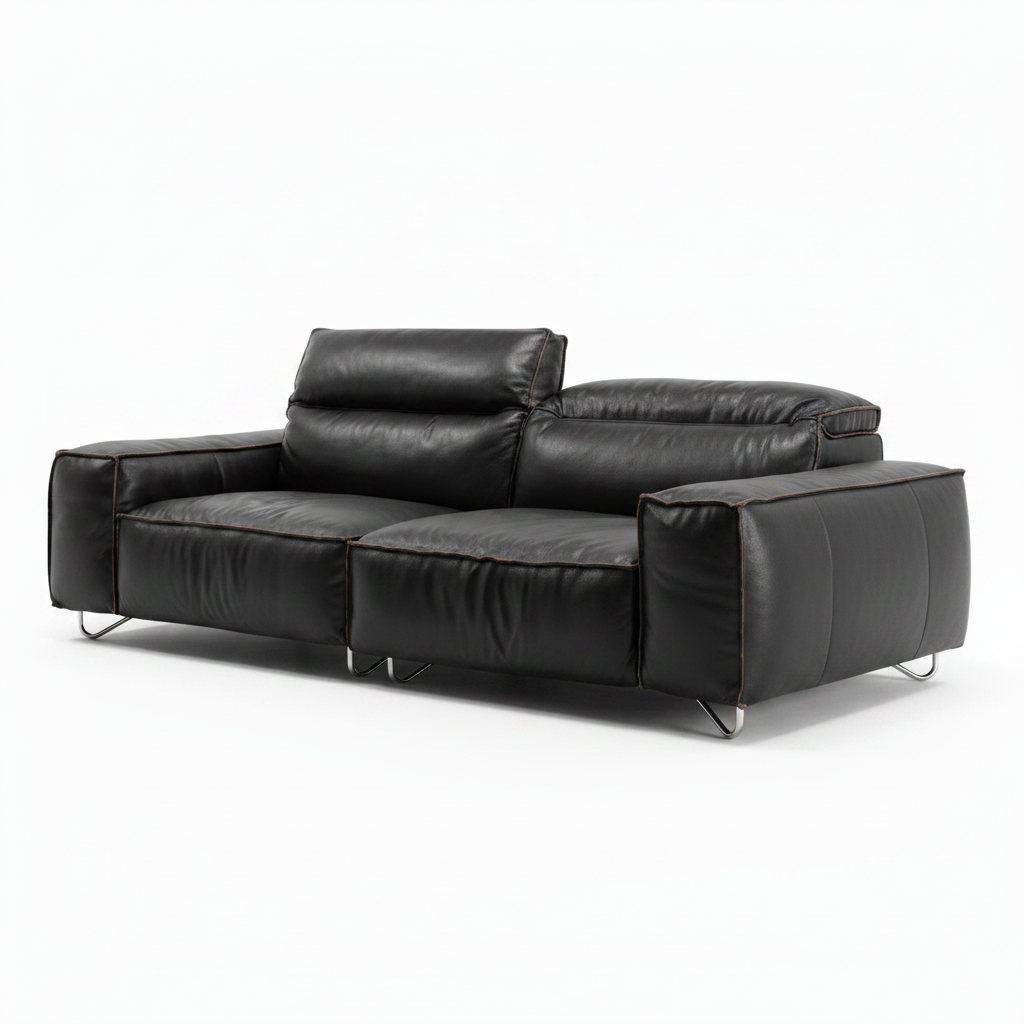 Cormaro Sofa black full leather right front 45 degree view one