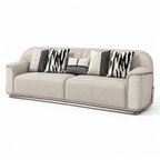 Ardellon Sofa ivory leather and patterned cushions, wider right-front 45-degree view