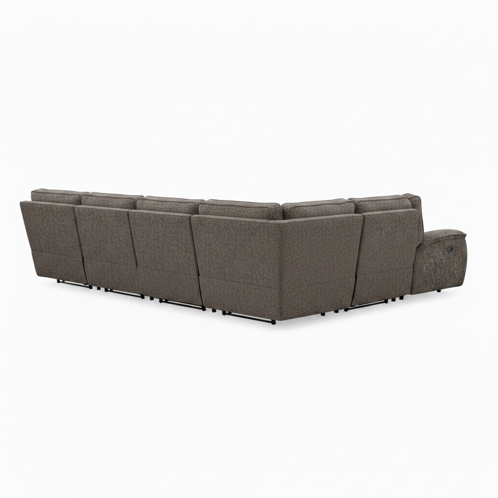 Fontaire Fabric Sectional in brown fabric, rear right three-quarter view showing the upholstered outer back.