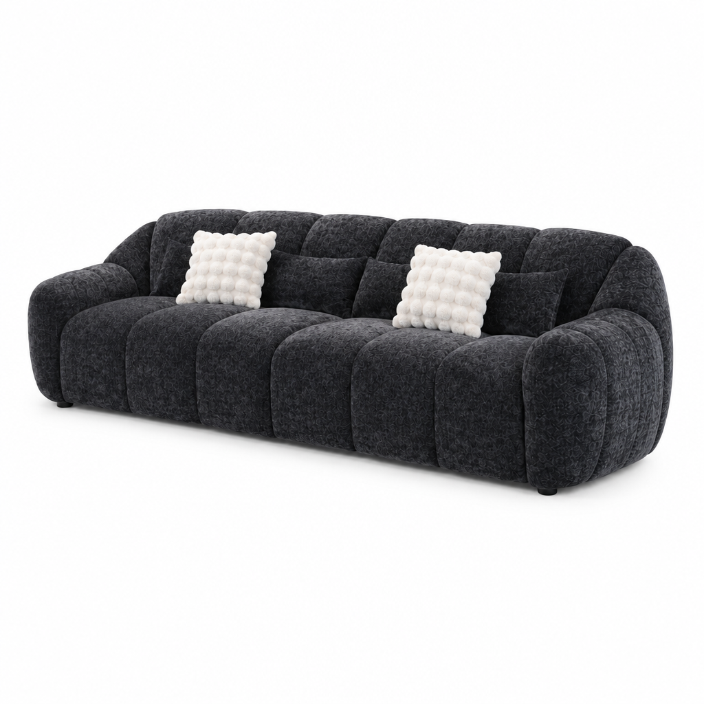 Dovaire Sofa charcoal fabric right-front 45-degree white-background view