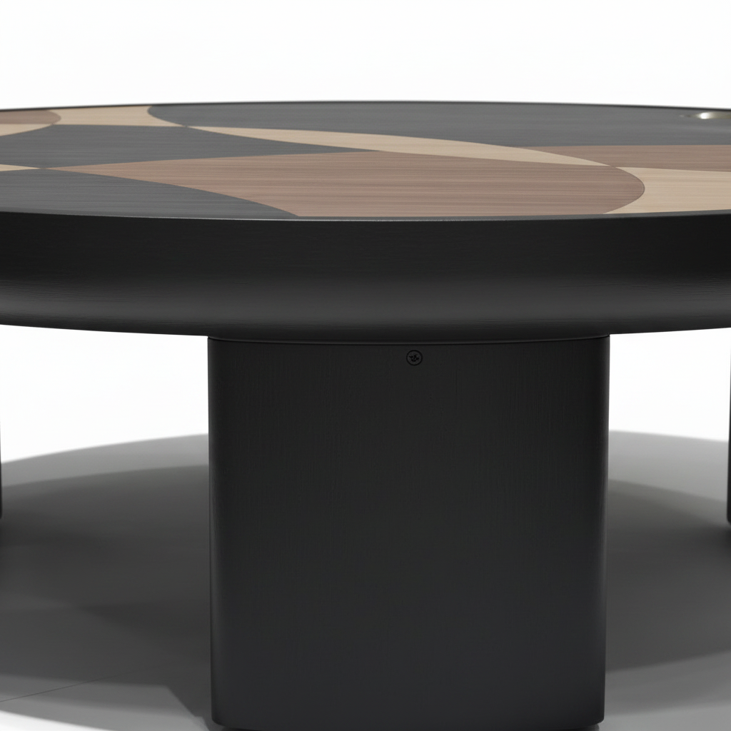 Orliano Coffee Table tabletop texture, dark edge and central support detail on white background