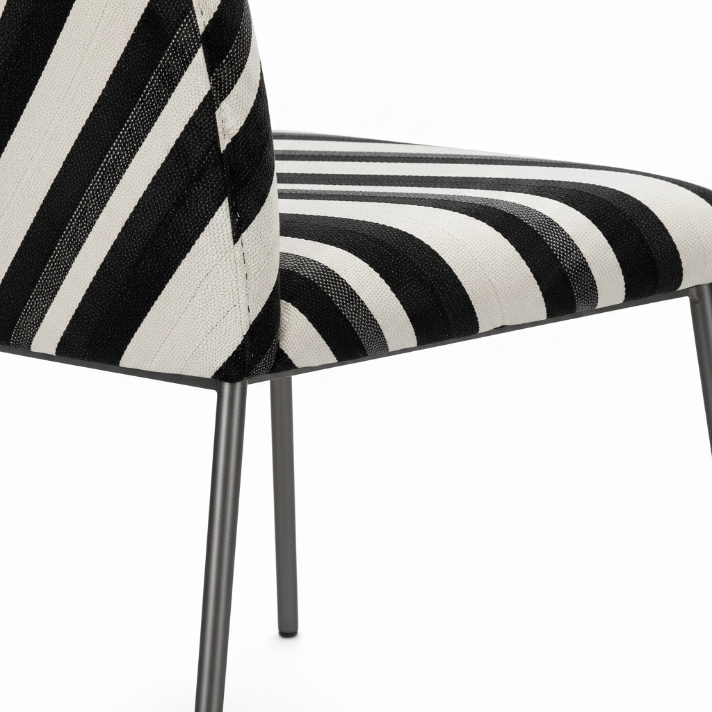 Adorienne Dining Chair striped upholstered chair legs and frame detail