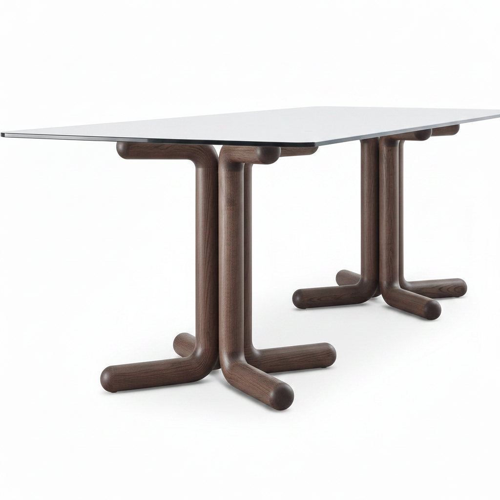 Close-up of the forward-opening L-shaped legs beneath Lenora Marble Dining Table