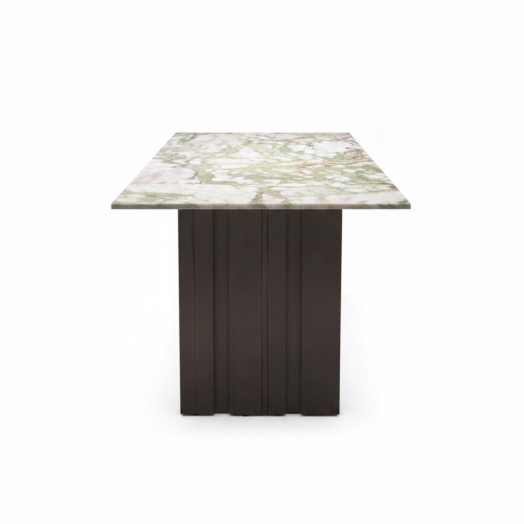 Corvane dining table true 90-degree short-end view