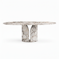 Alveron marble dining table straight front view with open pedestal