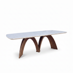 Cressida Marble Dining Table in ash wood and marble, natural front-right 45-degree view on white background