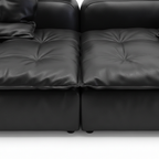 Evarique Sofa black leather seat cushion texture and center seam detail