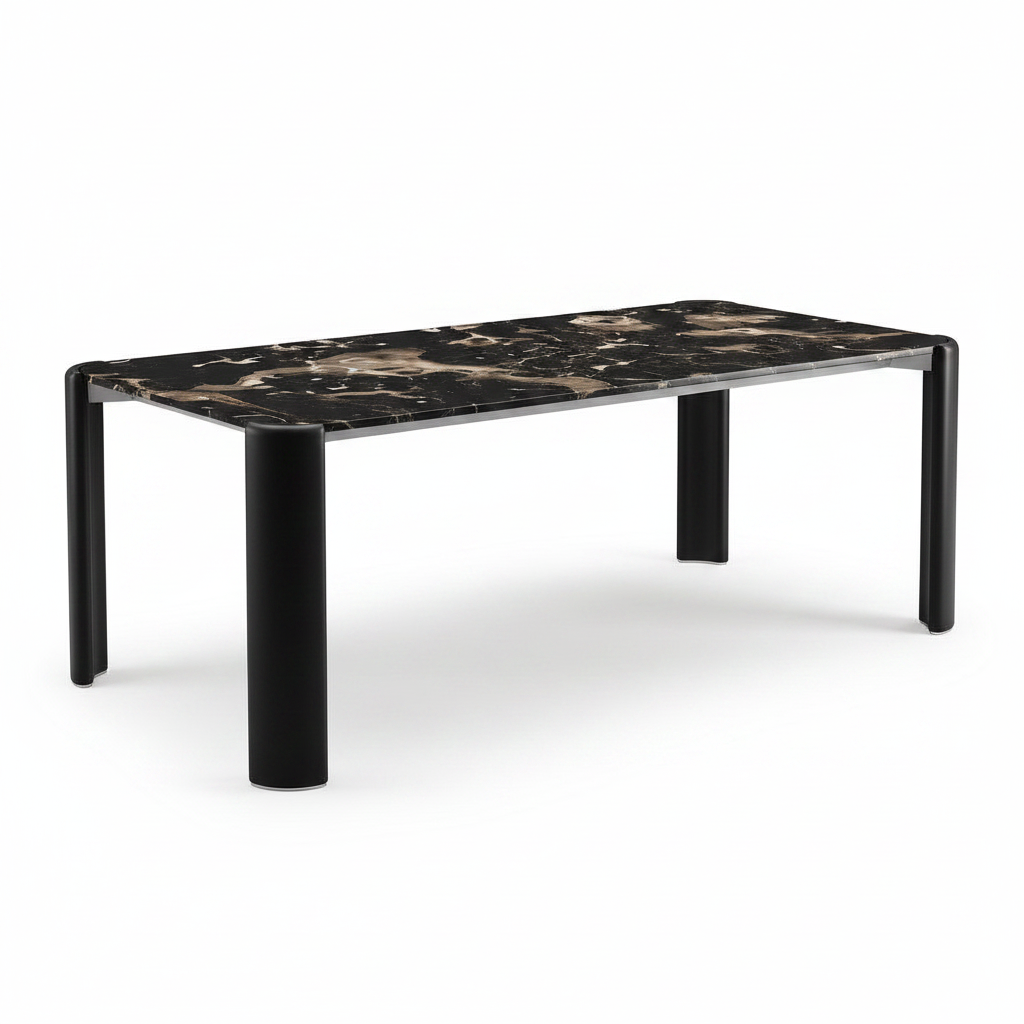 Urbelle Dining Table in black and wood, front-right 45-degree view on white background