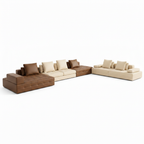 Brenoir Noir Sofa modular sectional sofa, right front angle highlighting the ivory chaise and cushions on white