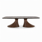 Luminara Marble Dining Table with natural marble top and ash wood base, straight-on front view on a white background