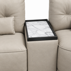 Quessaro Leather Sofa built-in marble top side table detail close-up