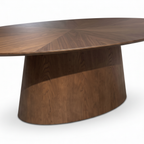 Close-up of the Valora Wood Dining Table dark brown wood pedestal base and grain