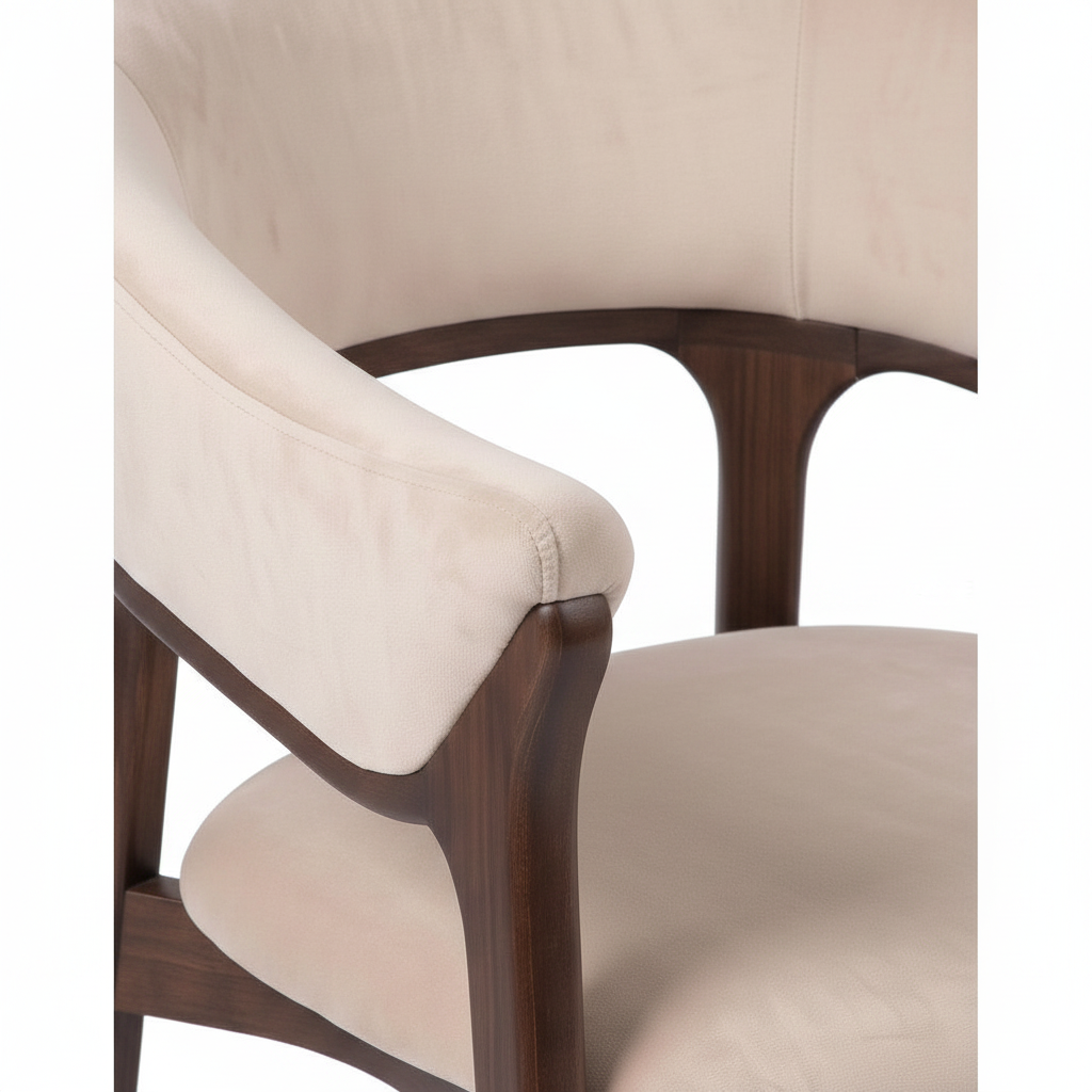 Katell Dining Chair upholstered armrest backrest seat connection detail