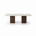 Lunavere Dining Table in marble and stainless steel, straight front view on white background