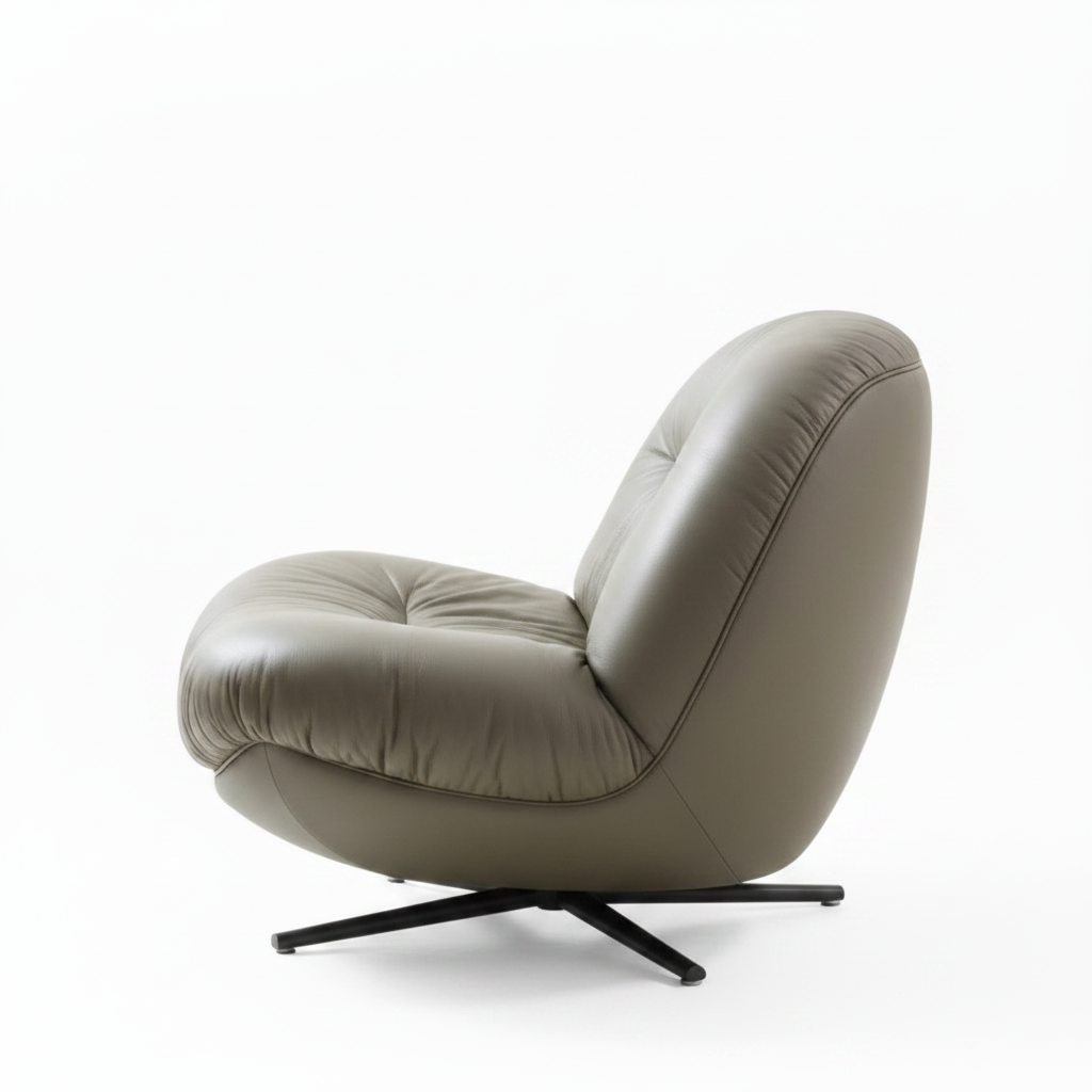 Iverique Accent Chair opposite side view with the back facing right and the seating opening facing left.