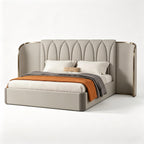 Iveronne Bed three-quarter view with footboard left foreground and headboard right background on a white background