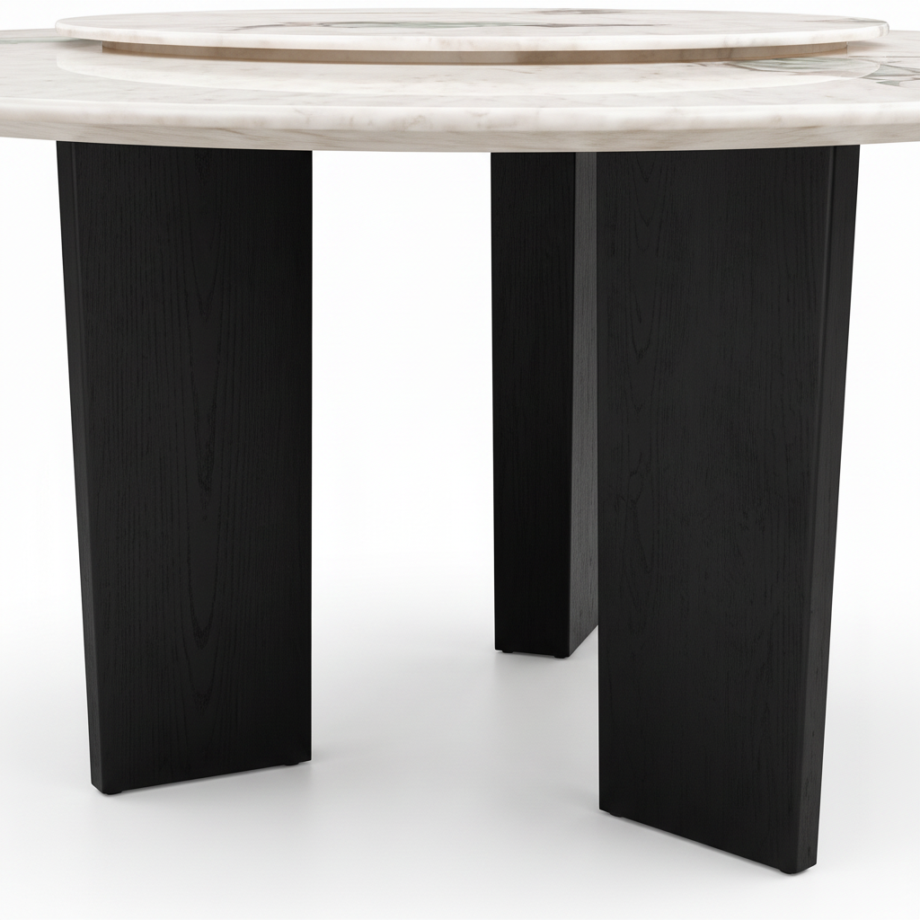 Ivorel Dining Table corrected pale-stone three-leg detail