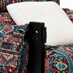 Jovelle Accent Chair close-up showing the ash wood frame, armrests, and upholstered seat