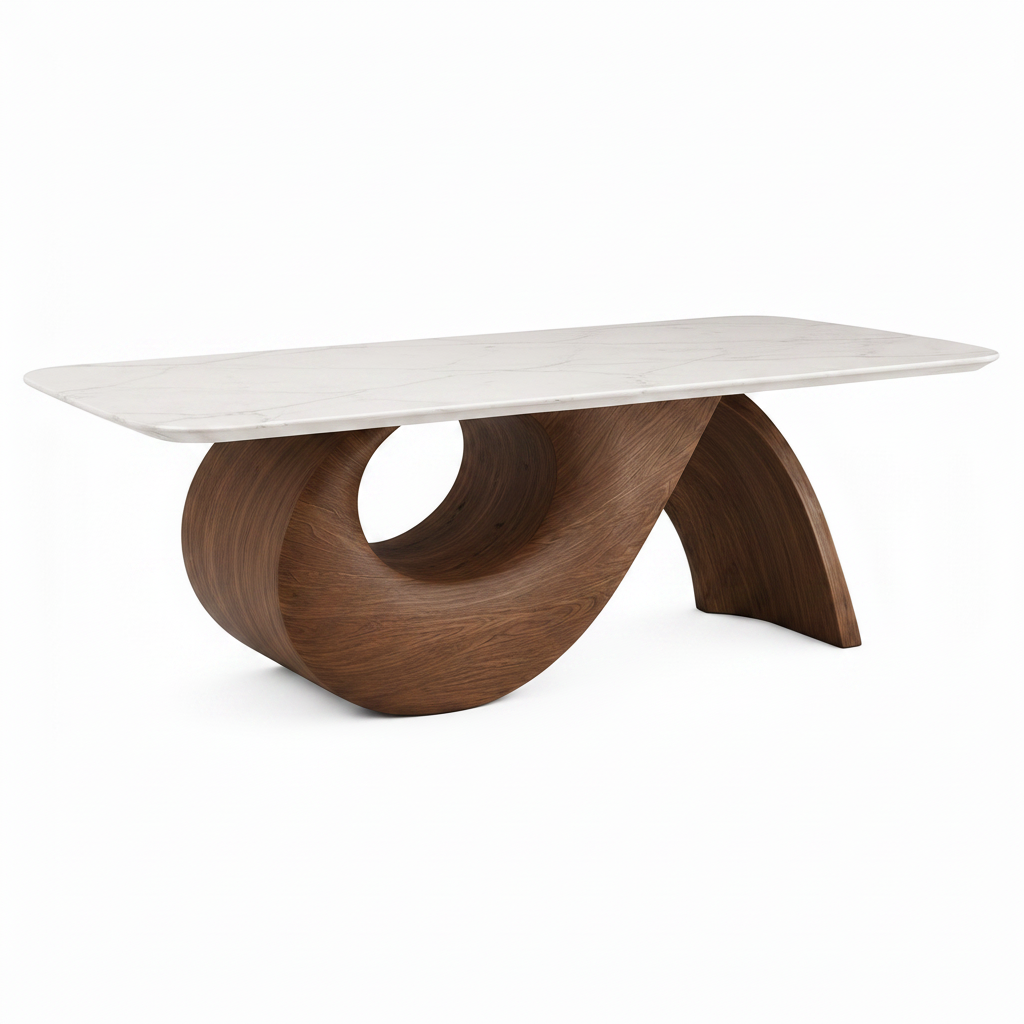 Jovienne Coffee Table white marble top and ash wood left 45 degree view