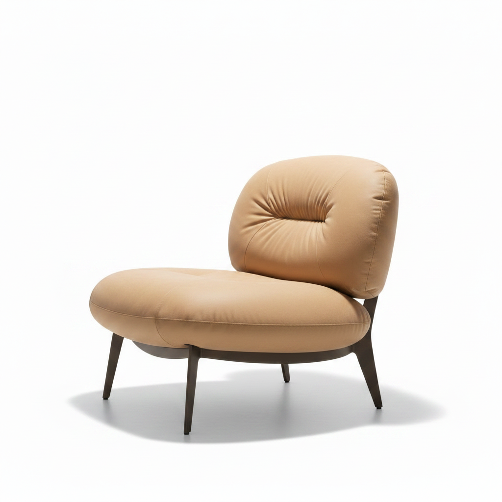Kavessa Leather Accent Chair side view with the back facing right and the seating opening facing left.