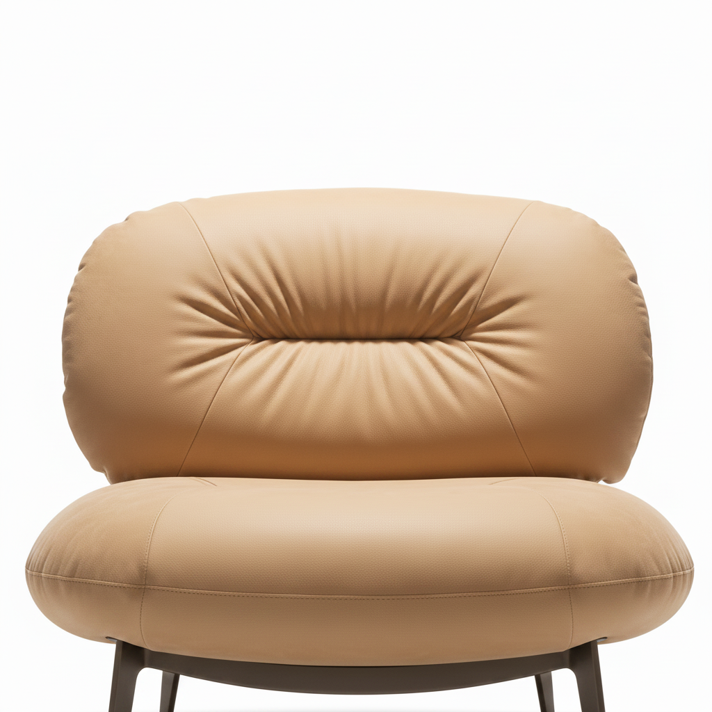 Kavessa Leather Accent Chair backrest detail showing the leather upholstery, padded seams, and curved construction.