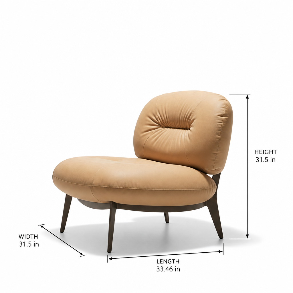  Kavessa Leather Accent Chair dimension diagram showing length 33.46 inches, width 31.5 inches, and height 31.5 inches.
