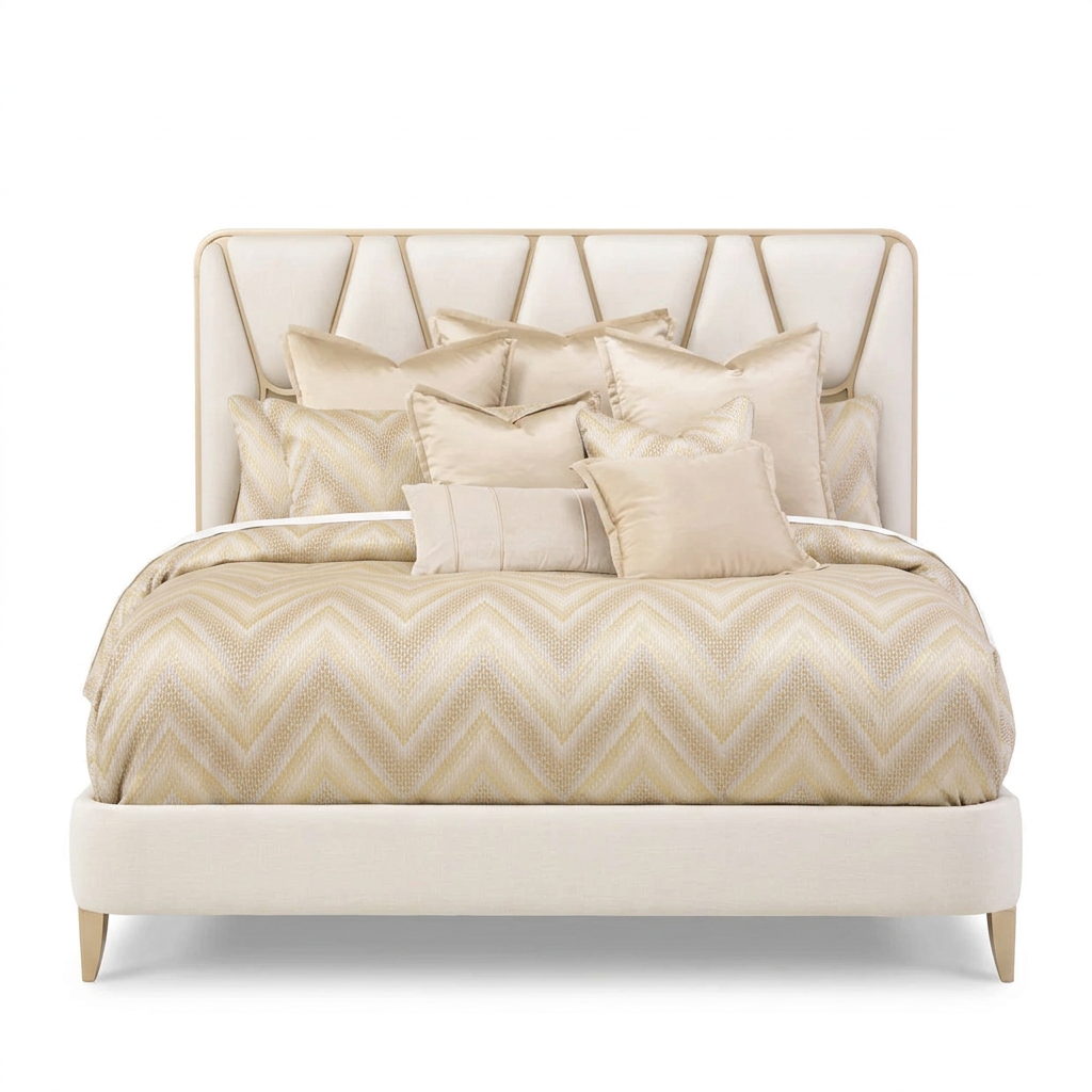 La Rachelle E.King Upholstered Panel Bed 3pc MediumChampagne - Front View