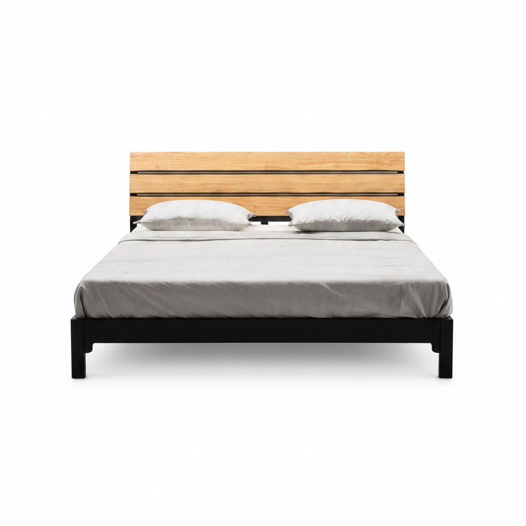 Lavarro Wood Bed straight-on front view on a white background