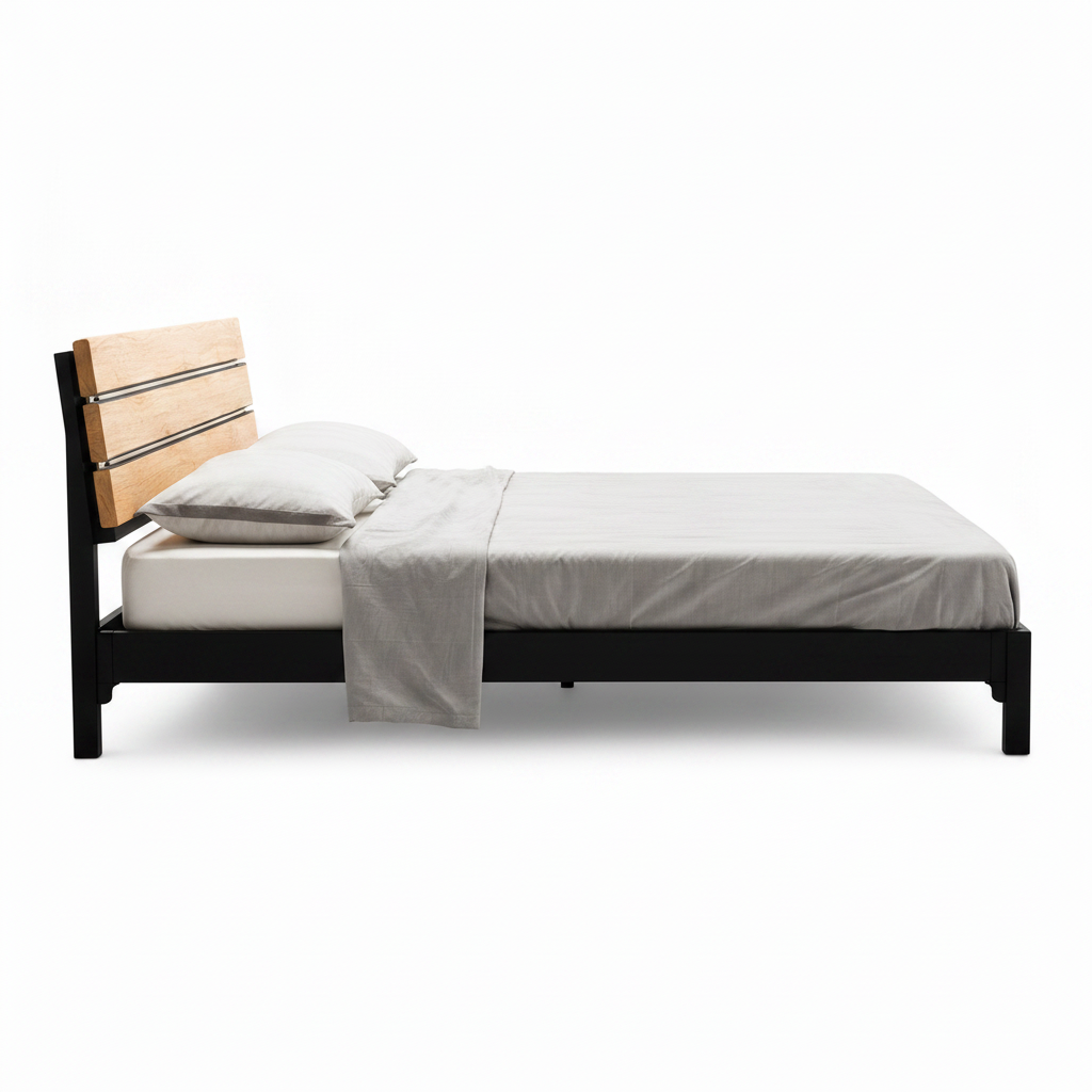 Lavarro Wood Bed right-side view of the bed frame on a white background