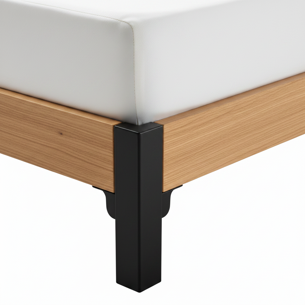 Lavarro Wood Bed close-up of side frame detail on a white background