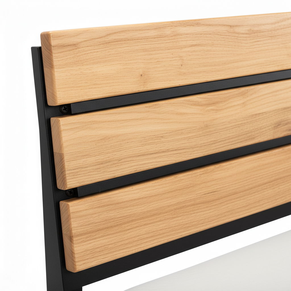 Lavarro Wood Bed close-up of headboard detail on a white background