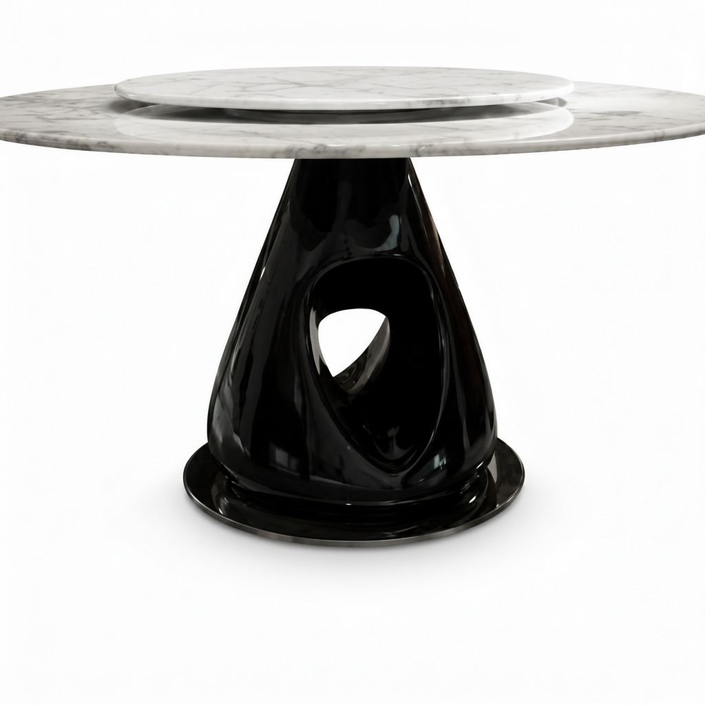 Lioraen Dining Table glossy black pedestal opening detail