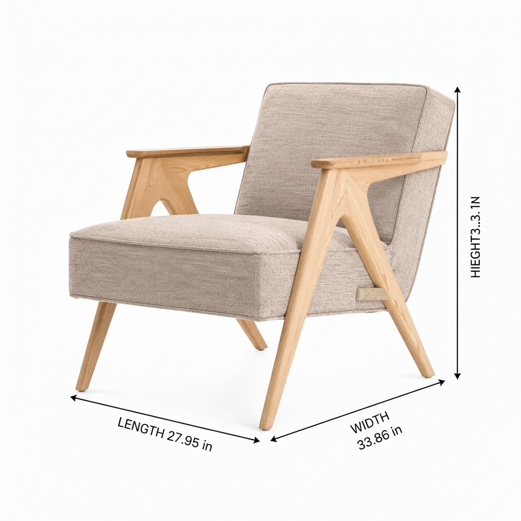 Lorquette Accent Chair dimension diagram showing length 27.95 inches, width 33.86 inches, and height 30.31 inches.