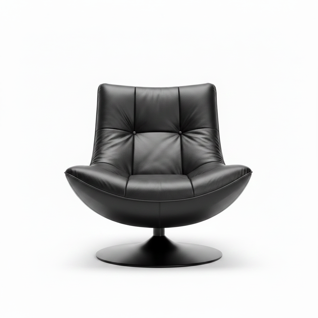Lorviano Noir Accent Chair front view showing the upholstered seat, curved backrest, armrests, and sturdy base.